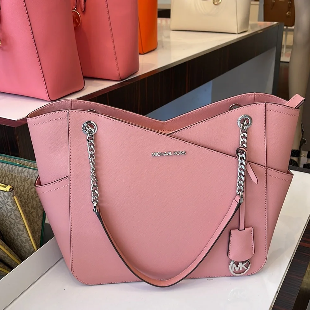 MICHAEL KORS Jet Set Large X Chain Saffiano Leather Shoulder Tote PRIMROSE NWT